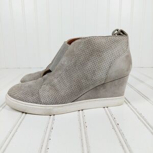 Linea Paolo Ana Grey Suede Casual Wedge Sneakers D391